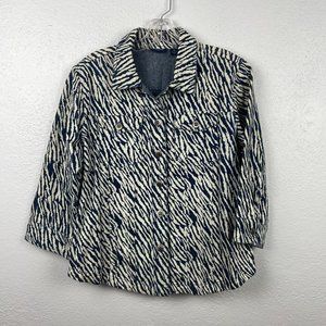 Westbound Women's Blue Animal Print 3/4 Sleeve Denim Button Down - Size PM